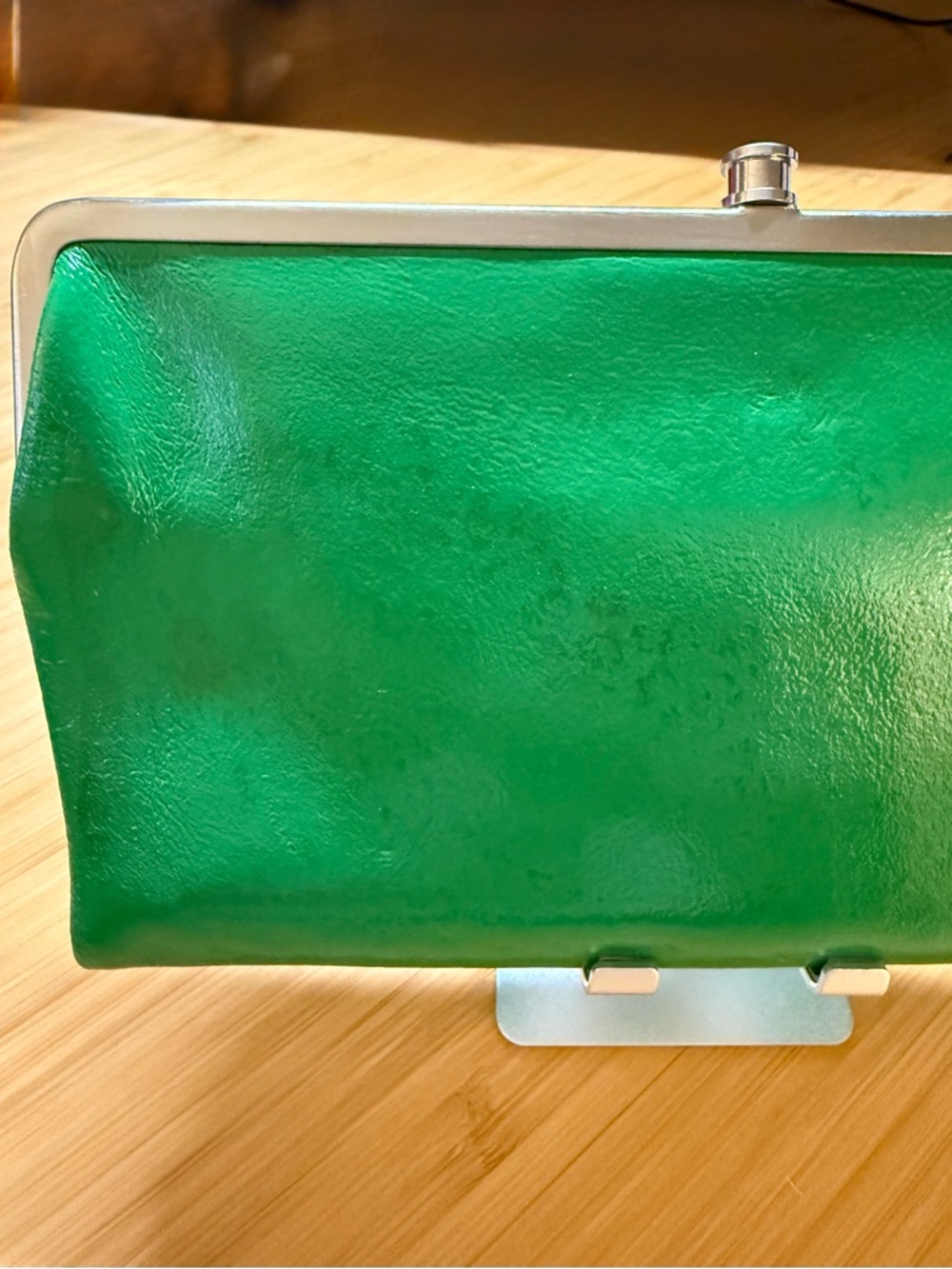 HOBO Green Leather Frame Clutch with Silver Tone Hardware - Picture 3 of 8